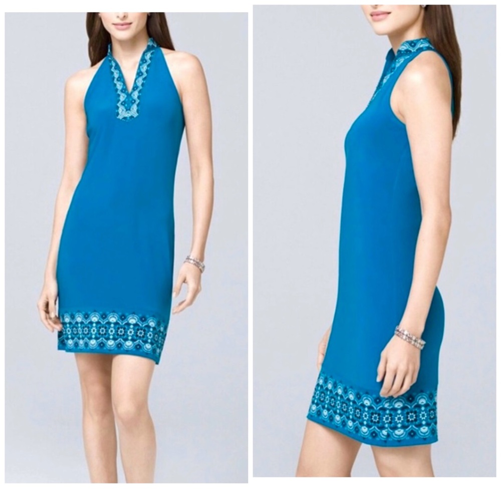 NWT -White House Black Market Turquoise Beaded Sleeveless Shift Dress
